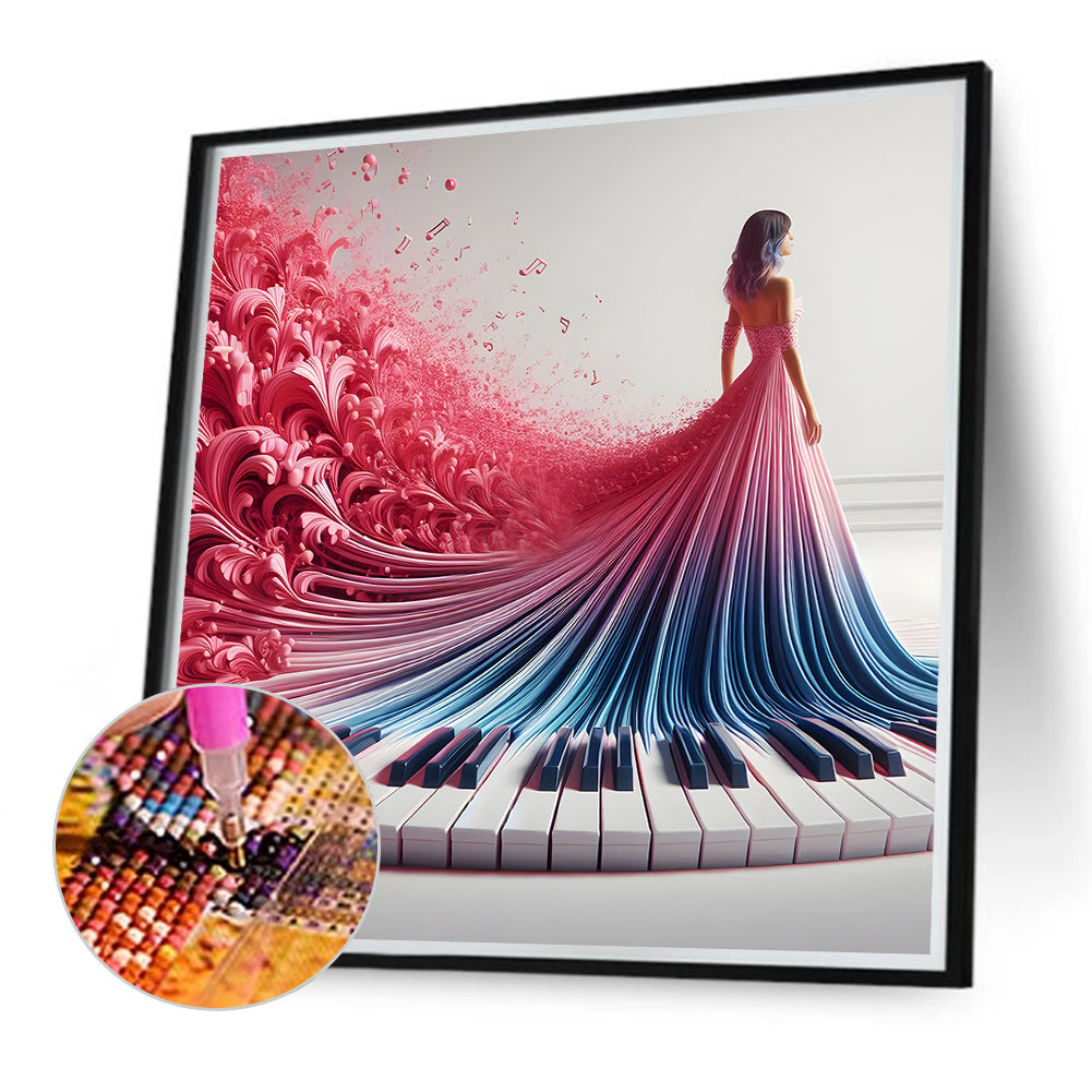 Diamond Painting - Full Round - Piano Skirt Girl (40*40CM)