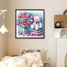 Load image into Gallery viewer, Diamond Painting - Full Round - White Bear With Vase On The Book (30*30CM)