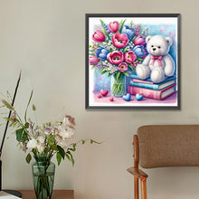 Load image into Gallery viewer, Diamond Painting - Full Round - White Bear With Vase On The Book (30*30CM)