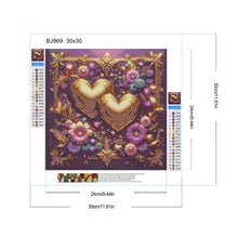 Load image into Gallery viewer, Diamond Painting - Full Round - Purple Flower Gold Double Heart (30*30CM)