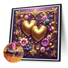 Load image into Gallery viewer, Diamond Painting - Full Round - Purple Flower Gold Double Heart (30*30CM)