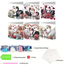 Load image into Gallery viewer, 6Pcs Valentines Day Swan Diamond Painting Greeting Card for Holiday Party