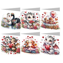 Load image into Gallery viewer, 6Pcs Valentines Day Dinosaur Diamond Painting Greeting Card for Holiday Party