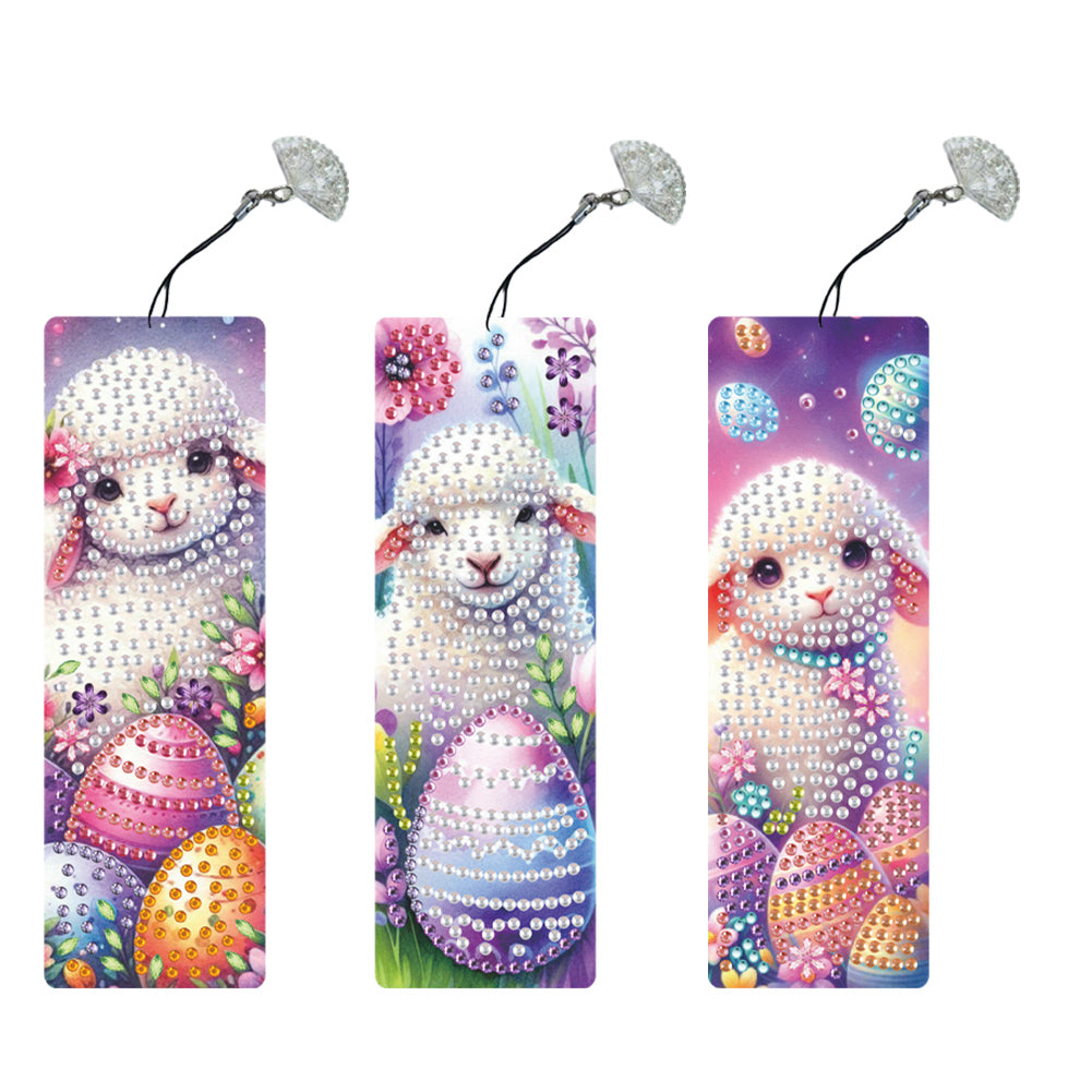 3Pcs Special Shape Easter Sheep 5D DIY Diamond Painting Bookmark Making Kit