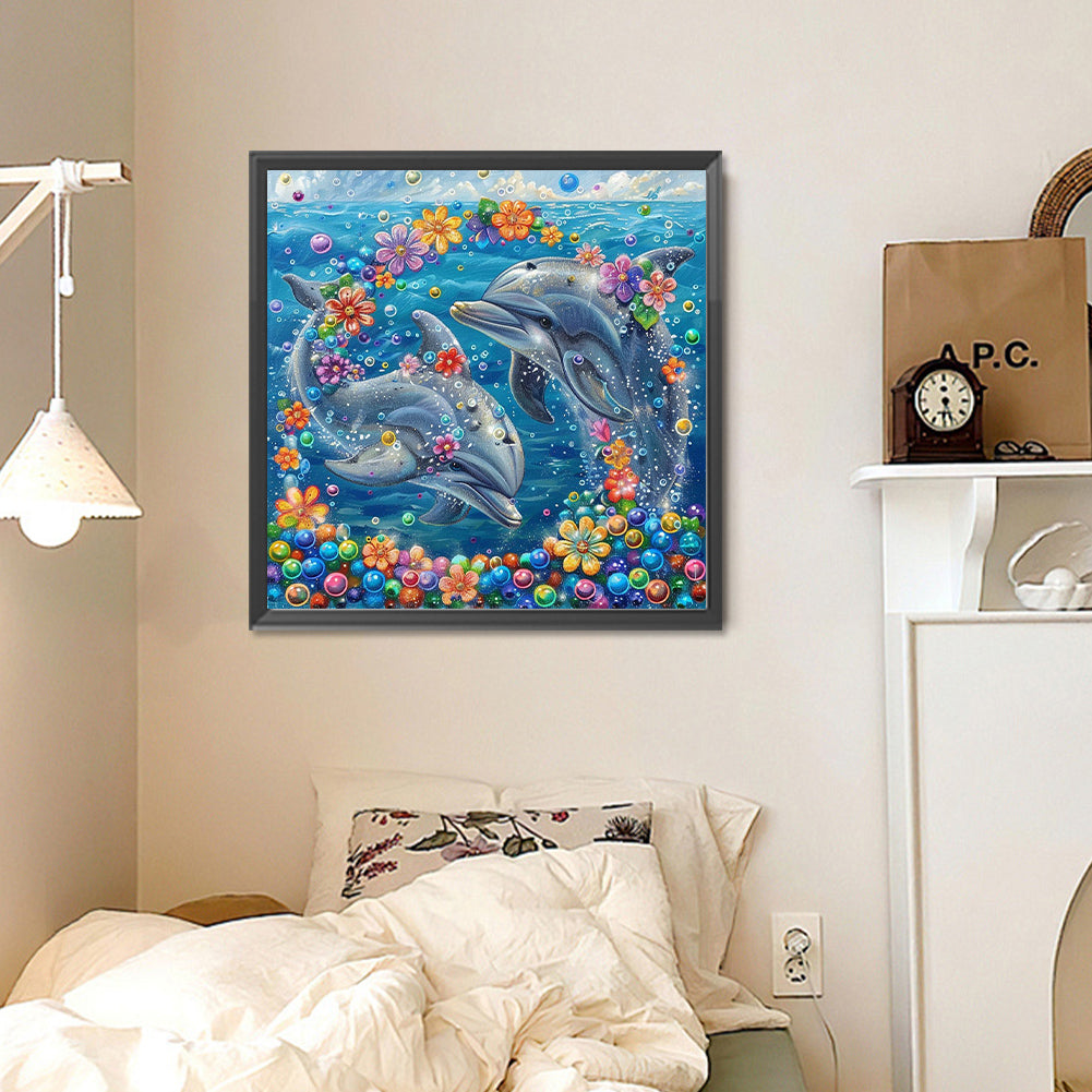 Diamond Painting - Full Round - Wreath Dolphin (30*30CM)