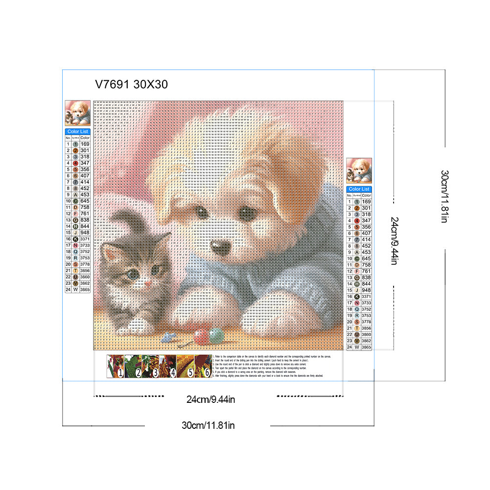 Diamond Painting - Full Round - Mischievous Cat and Dog (30*30CM)