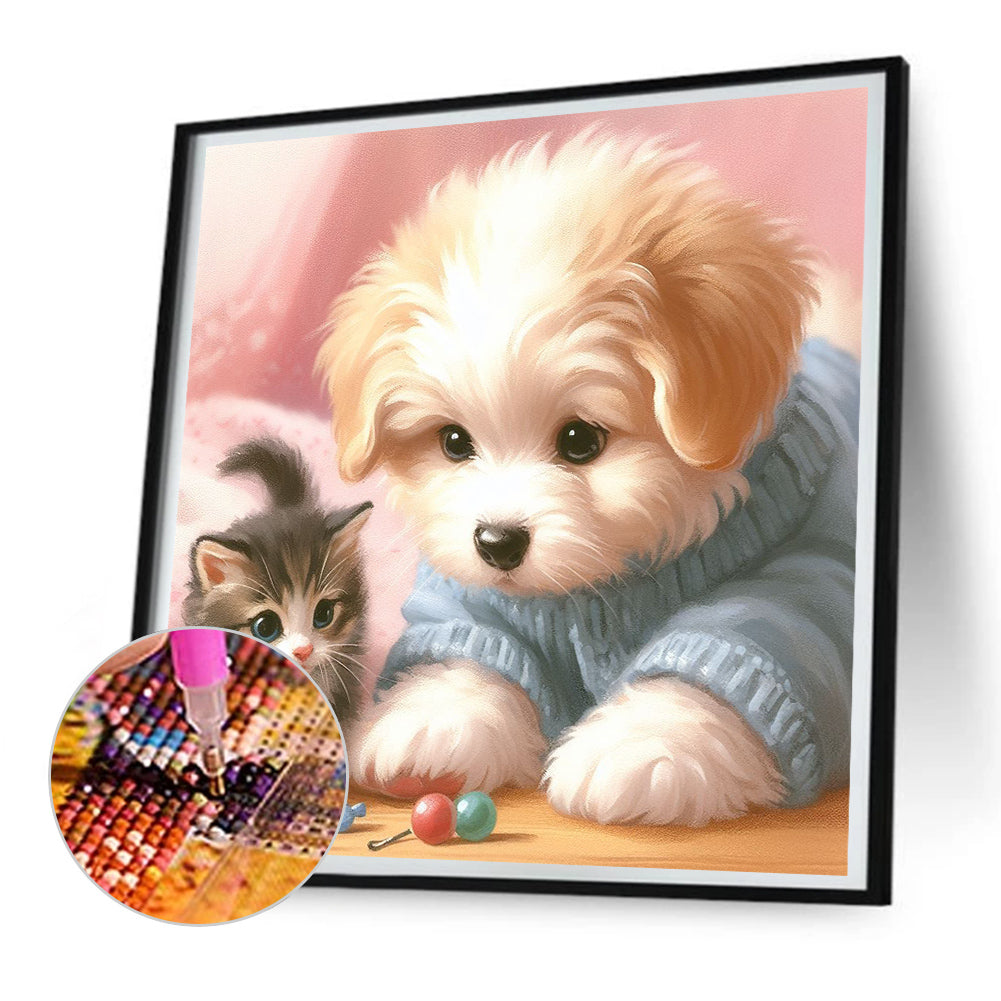 Diamond Painting - Full Round - Mischievous Cat and Dog (30*30CM)