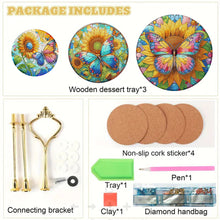 Load image into Gallery viewer, 3 Tier Acrylic Butterfly Sunflower 5D DIY Diamond Painting Serving Tray for Home