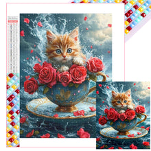 Load image into Gallery viewer, Diamond Painting - Full Square - Rose cat in teacup (40*50CM)