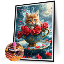 Load image into Gallery viewer, Diamond Painting - Full Square - Rose cat in teacup (40*50CM)