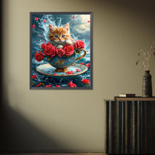 Load image into Gallery viewer, Diamond Painting - Full Square - Rose cat in teacup (40*50CM)