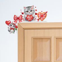 Load image into Gallery viewer, Valentines Day Cat Diamond Painting Door Corner Decor 5D DIY Wooden Door Topper