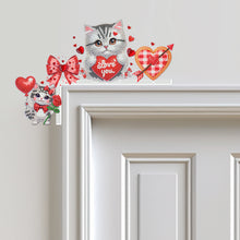 Load image into Gallery viewer, Valentines Day Cat Diamond Painting Door Corner Decor 5D DIY Wooden Door Topper