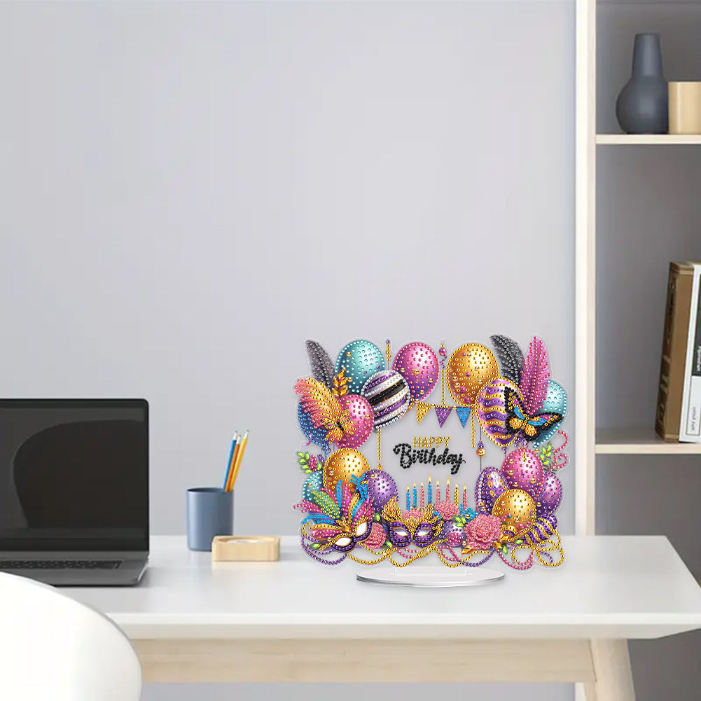Acrylic Special Shape Carnival Happy Birthday Diamond Painting Desktop Ornaments