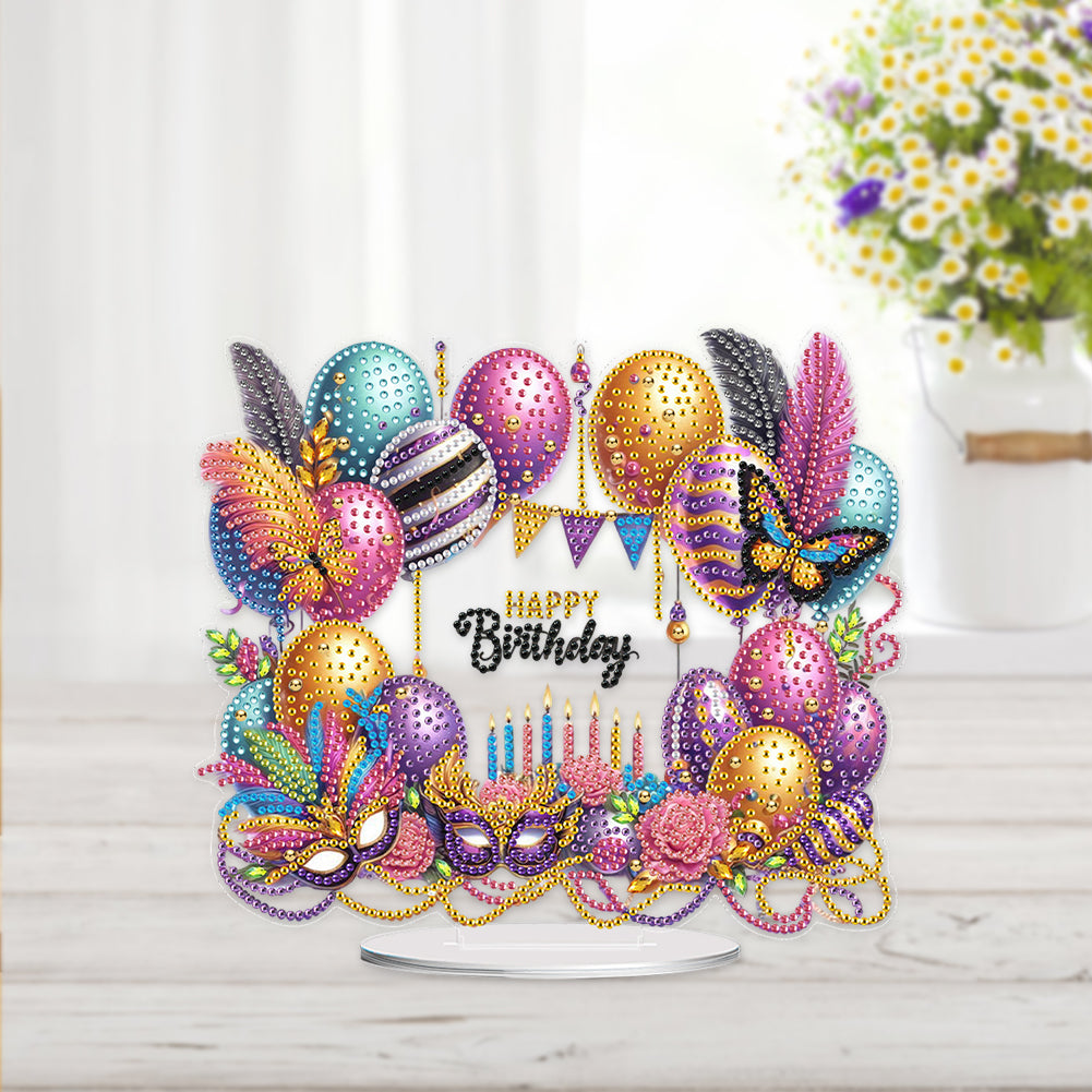 Acrylic Special Shape Carnival Happy Birthday Diamond Painting Desktop Ornaments