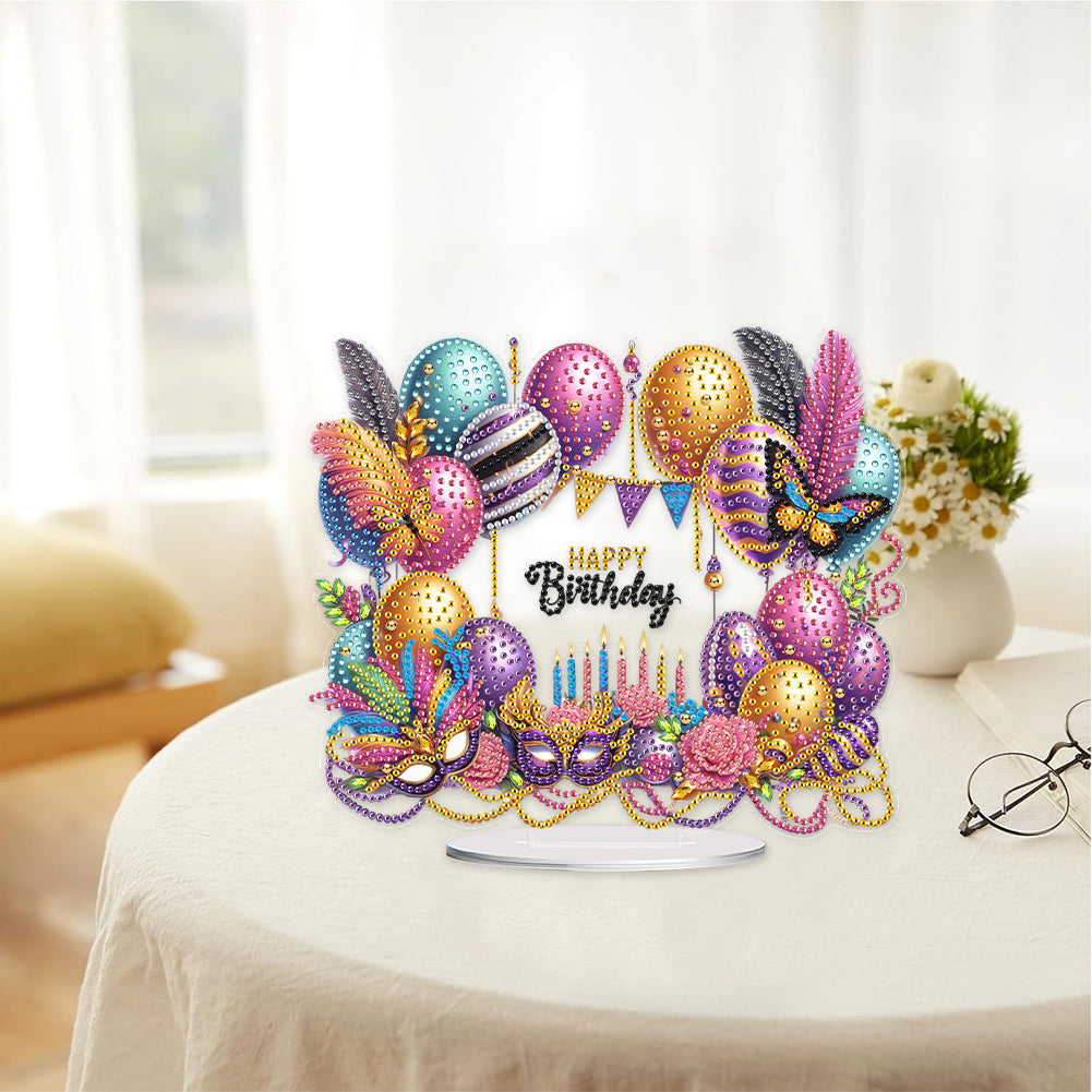 Acrylic Special Shape Carnival Happy Birthday Diamond Painting Desktop Ornaments