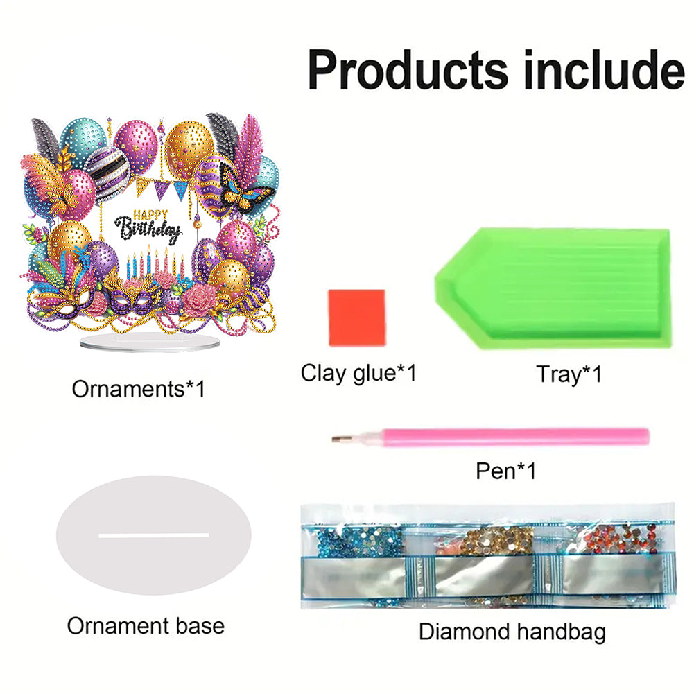 Acrylic Special Shape Carnival Happy Birthday Diamond Painting Desktop Ornaments