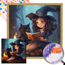 Load image into Gallery viewer, AB Diamond Painting - Full Round - Cute Little Witch and Black Cat (40*40CM)