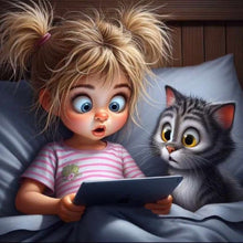 Load image into Gallery viewer, Diamond Painting - Full Round - Girl and cat who stay up late (40*40CM)