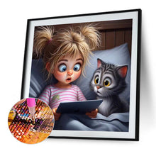 Load image into Gallery viewer, Diamond Painting - Full Round - Girl and cat who stay up late (40*40CM)