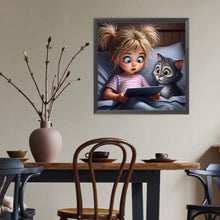 Load image into Gallery viewer, Diamond Painting - Full Round - Girl and cat who stay up late (40*40CM)