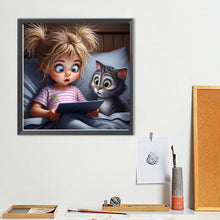 Load image into Gallery viewer, Diamond Painting - Full Round - Girl and cat who stay up late (40*40CM)