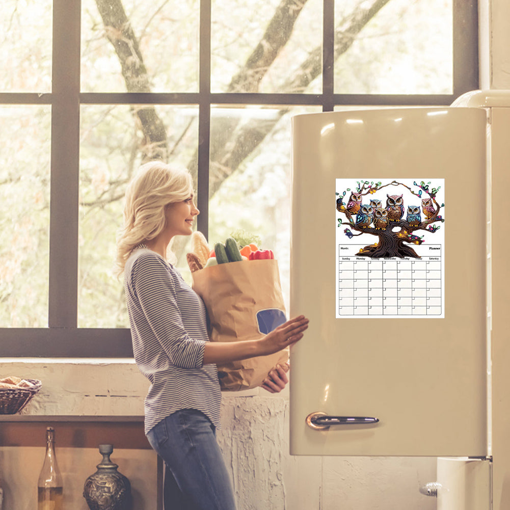 Owl On The Tree Diamond Painting Magnetic Fridge Calendar To-do List Calendar