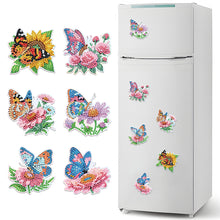 Load image into Gallery viewer, 6Pcs Flowers Butterfly Diamond Painting Fridge Magnet Diamond Art Magnets Decals