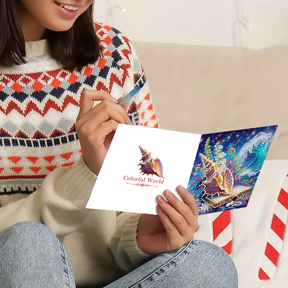 6Pcs Ocean DIY Diamond Painting Greeting Card for Holiday Party Favors