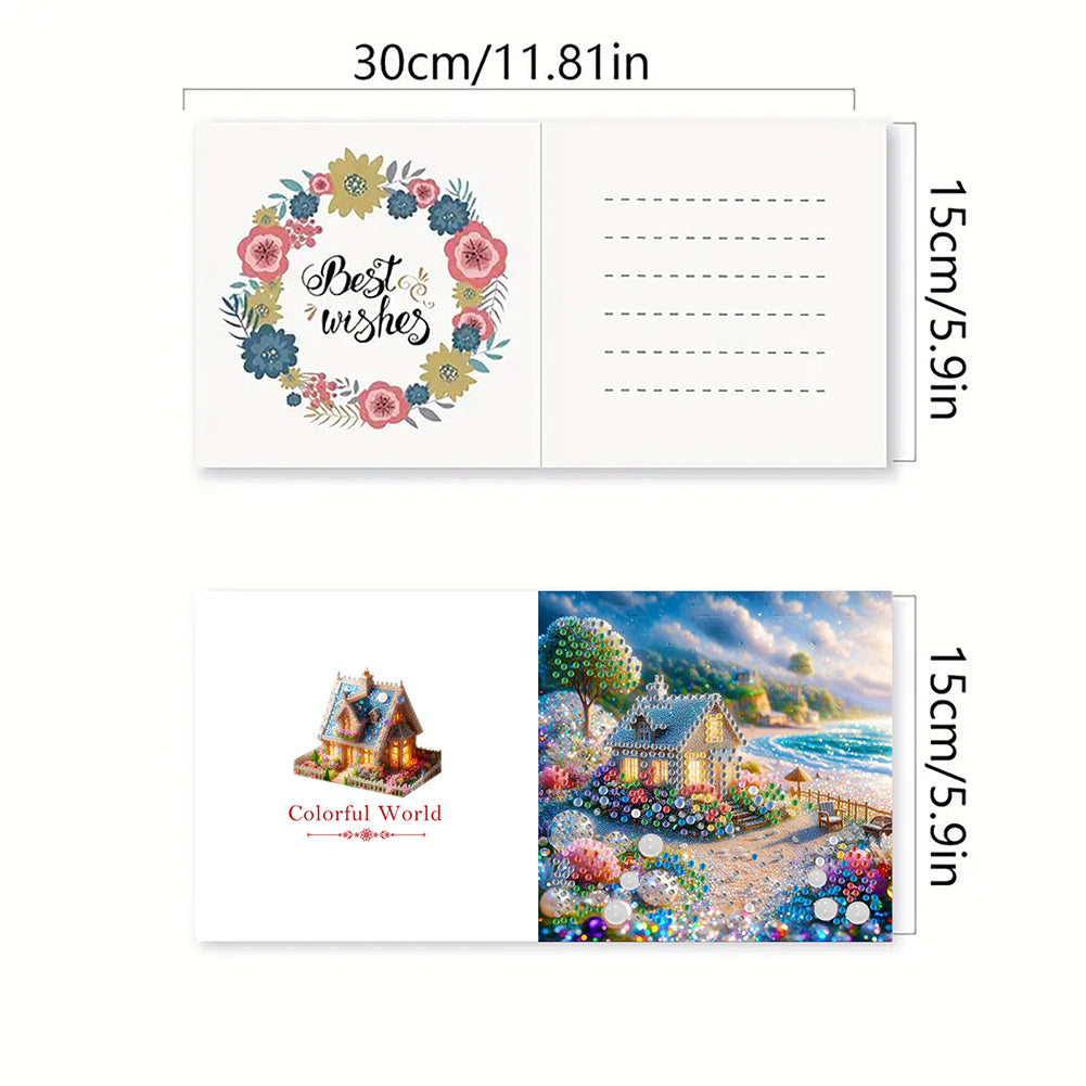 6Pcs House DIY Diamond Painting Greeting Card for Holiday Party Favors