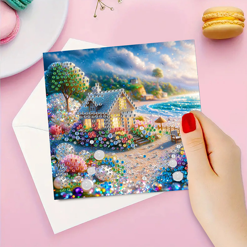 6Pcs House DIY Diamond Painting Greeting Card for Holiday Party Favors