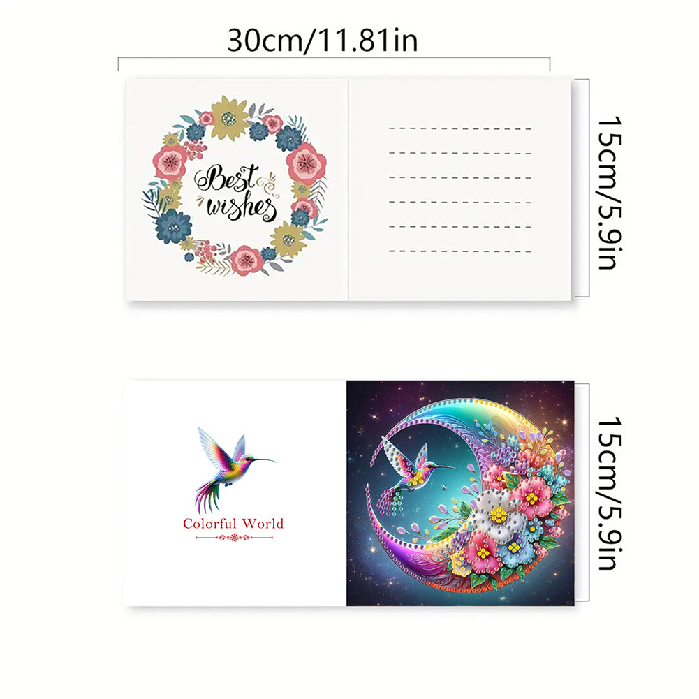 6Pcs Hummingbird DIY Diamond Painting Greeting Card for Holiday Party Favors