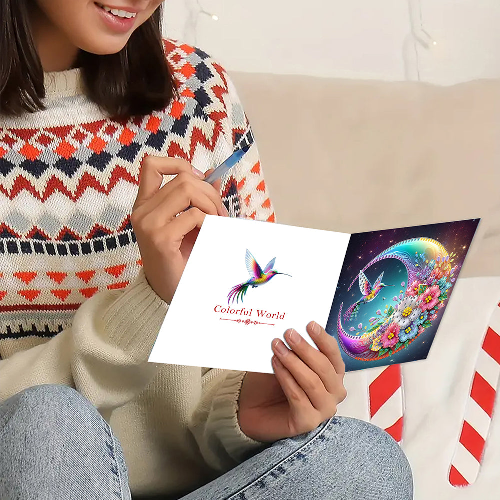 6Pcs Hummingbird DIY Diamond Painting Greeting Card for Holiday Party Favors