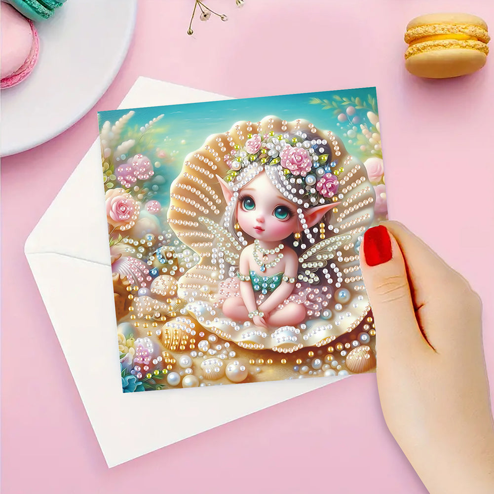 6Pcs Elf Princess DIY Diamond Painting Greeting Card for Holiday Party Favors