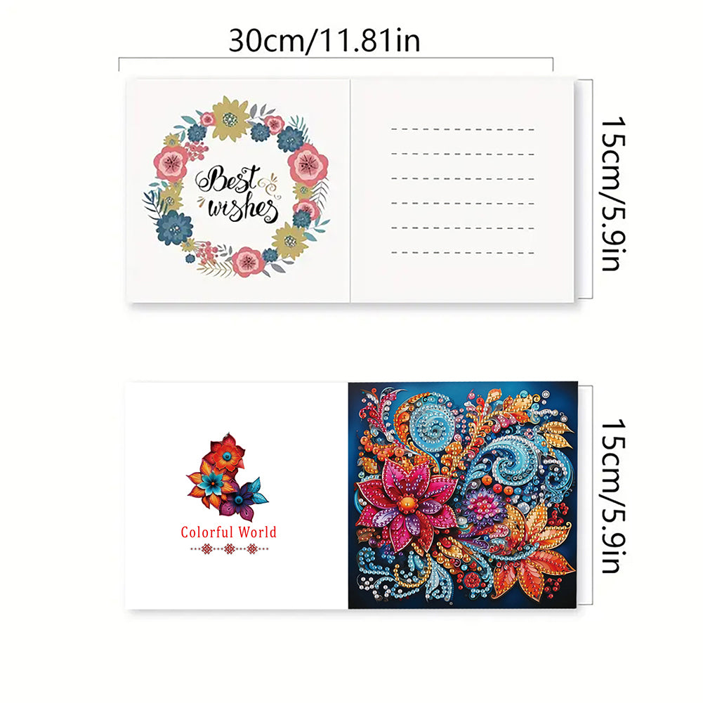 6Pcs Flower DIY Diamond Painting Greeting Card for Holiday Party Favors
