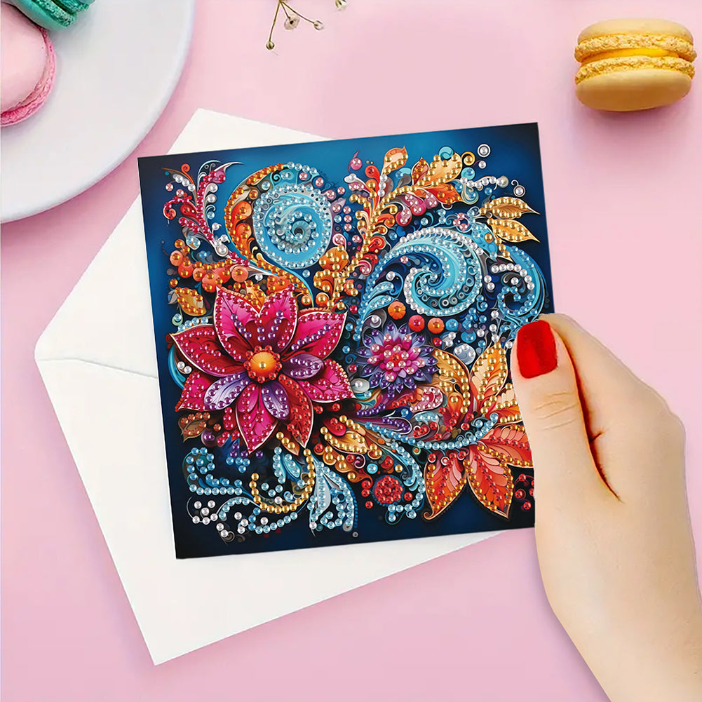 6Pcs Flower DIY Diamond Painting Greeting Card for Holiday Party Favors