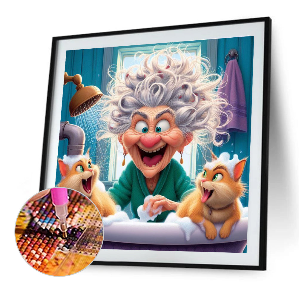 Diamond Painting - Full Round - Orange cat and grandma (40*40CM)
