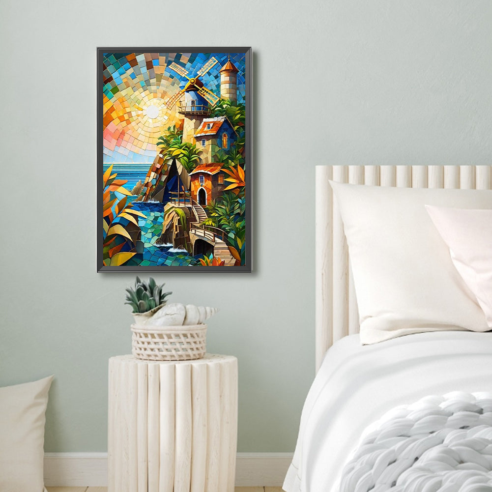 Diamond Painting - Full Round - Glass art seaside house (40*60CM)