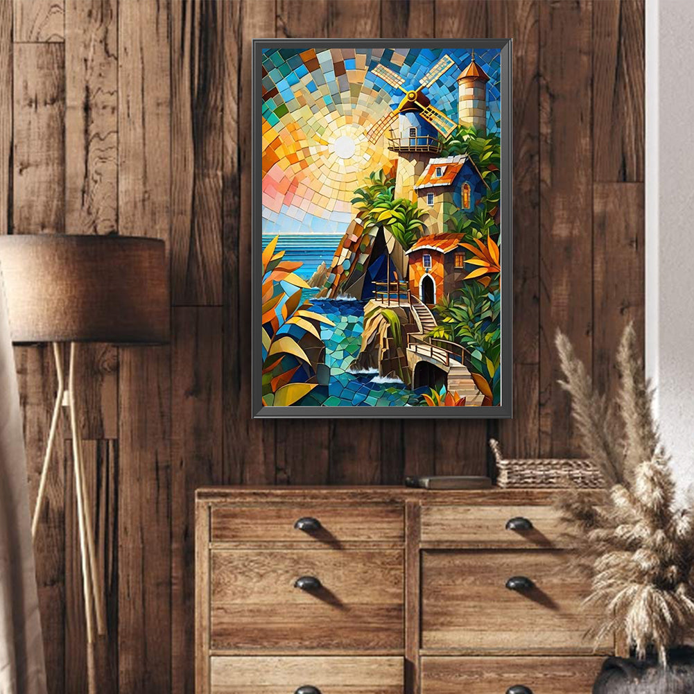 Diamond Painting - Full Round - Glass art seaside house (40*60CM)
