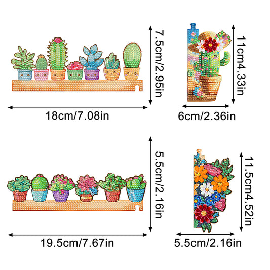 2Pcs Cactus Diamond Painting Door Corner Sign 5D DIY Wooden Door Topper