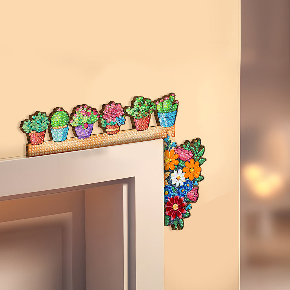 2Pcs Cactus Diamond Painting Door Corner Sign 5D DIY Wooden Door Topper