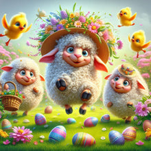 Load image into Gallery viewer, Diamond Painting - Full Round - Easter three Aries three yellow chickens (40*40CM)