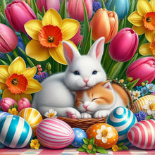 Load image into Gallery viewer, Diamond Painting - Full Round - Easter daffodil bunny kitten (40*40CM)