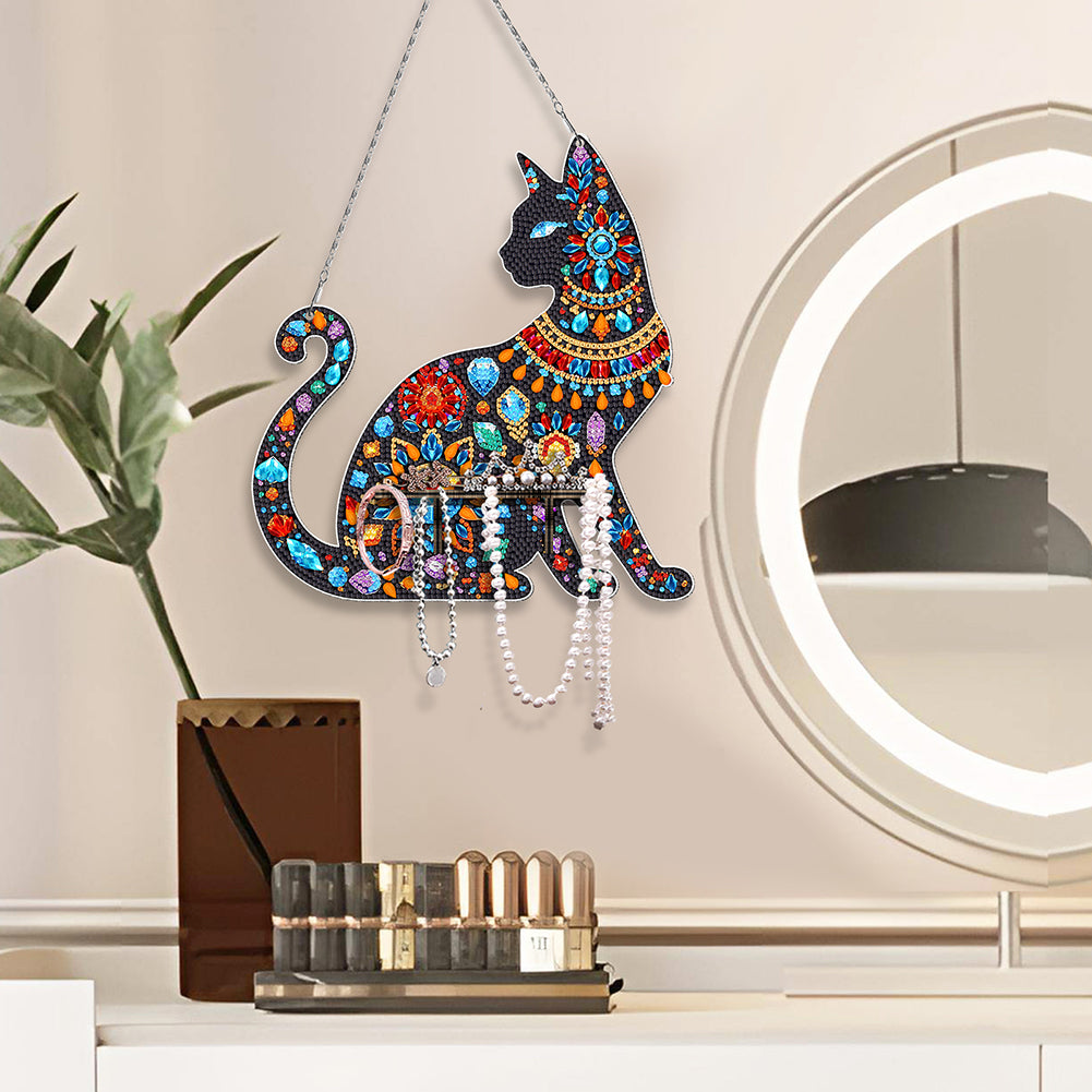 Gemstone Black Cat Diamond Painting Ornaments with Shelf for Garden Window Decor