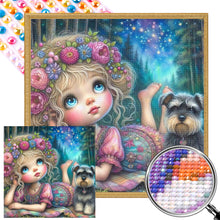 Load image into Gallery viewer, AB Diamond Painting - Full Round - Cute girl and schnauzer (40*40CM)
