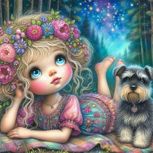 Load image into Gallery viewer, AB Diamond Painting - Full Round - Cute girl and schnauzer (40*40CM)