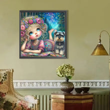 Load image into Gallery viewer, AB Diamond Painting - Full Round - Cute girl and schnauzer (40*40CM)