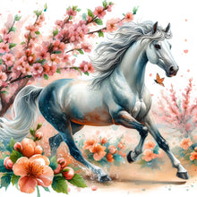 Load image into Gallery viewer, Diamond Painting - Full Round - White Horse and Flowers (40*40CM)