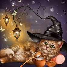 Load image into Gallery viewer, Diamond Painting - Full Round - Halloween reading cat (40*40CM)