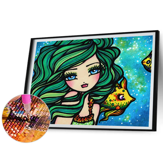 Diamond Painting - Full Round - Green hair cartoon girl (50*40CM)